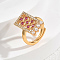 Brass Micro Pave Cubic Zirconia Pearl Adjustable Finger Rings for Women, Rectangle, Red, 20x11mm, Inner Diameter: Adjustable