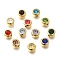 Ion Plating(IP) 304 Stainless Steel Micro Pave Cubic Zirconia Beads, Flat Round, Real 14K Gold Plated, Mixed Color, 6x4mm, Hole: 1.4mm