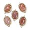 Natural Strawberry Quartz Faceted Oval Links, Rack Plating Brass Micro Pave Clear Cubic Zirconia Connector Charms, Golden, 21x12.5x5mm, Hole: 1.6mm and 1.4mm