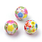Opaque Printed Acrylic Beads, Round with Flower Pattern, Colorful, 10x9.5mm, Hole: 2mm