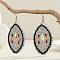 Bohemian Style Glass Bead Handmade Horse Eye Dangle Earrings for Women, Light Gold, White, 70x30mm