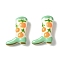 Painted Glass Beads Enamel Beads, Boot with Orange, Medium Aquamarine, 24x17x8~8.5mm, Hole: 1.4mm