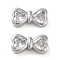 Brass with Clear Cubic Zirconia Bead, Bowknot Charm, Platinum, 6.8x13.8x5mm, Hole: 2x1mm