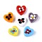 Handmade Lampwork Beads, Hand Drawn Beads, Heart with Flower, Mixed Color, 15~16x16~17x8~10mm, Hole: 1.2~1.6mm