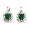 Brass with Cubic Zirconia  Pendants, with Jump Ring, Oval, Green, Platinum, 11x9x4mm, Hole: 3.4mm