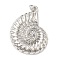 Brass Pendants, with Jump Ring, Long-Lasting Plated, Lead Free & Cadmium Free, Conch Charm, Platinum, 33.5x25x4mm, Hole: 3mm