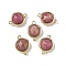 Brass Pave Natural Rhodonite Faceted Flat Round Connector Charms, Rack Plating, Long-Lasting Plated, Golden, 12x17.5x5.5mm, Hole: 1.4mm