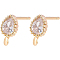 Brass Stud Earring Findings, with Loop, Cubic Zirconia, Teardrop, Clear, Real 18K Gold Plated, 7.5x4mm, Hole: 1mm, 10pcs/box