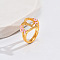 Heart & Flower Brass Pearl Pink Enamel Adjustable Finger Rings, Golden, Letter L, 14mm, Inner Diameter: 17mm