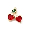 Brass Micro Pave Cubic Zirconia Pendants, Cherry, with Enamel, Light Gold, 17x15.5x5.5mm, Hole: 1.2mm
