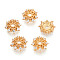 925 Sterling Silver Micro Pave Clear Cubic Zirconia Bead Caps, Flower, Real 24K Gold Plated, 8x8x2.2mm, Hole: 1.2~1.4mm