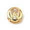 Brass Micro Pave Cubic Zirconia European Beads, Flat Round with Letter, Real 18K Gold Plated, Letter W, 10x6.5mm, Hole: 5x3mm