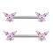 Brass Cubic Zirconia Dragonfly Nipple Rings, with 304 Stainless Steel Bar, Stainless Steel Color, 14mm