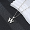 201 Stainless Steel Crystal Rhinestone Initial Pendant Necklaces, Stainless Steel Color, Non-Tarnish, Letter W, 15.75 inch(40cm)