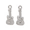 Alloy Pendants, with Crystal Glass Rhinestone, Guitar Charm, Platinum, 31x12x2mm, Hole: 3mm