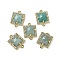 Natural Amazonite Faceted Square Links, Rack Plating Brass Micro Pave Clear Cubic Zirconia Connector Charms, Golden, 16x11.5x4.5mm, Hole: 1.4mm