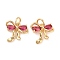 Brass Micro Pave Cubic Zirconia Pendants, with Jump Rings, Bowknot Charm, Real 18K Gold Plated, Cerise, 12x13x3.5mm, Hole: 3mm