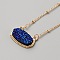 Simulated Druzy Resin Oval Pendant Necklace with Alloy Satellite Chains, Dark Blue, 17.99~18.35 inch(45.7~46.6cm)