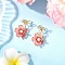 Flower Handmade Glass Seed Beads Dangle Stud Earrings, with Brass Stud Earring Findings & Acrylic, Golden, Red, 30x18.5mm