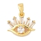 Brass Micro Pave Cubic Zirconia Pendants, Cadmium Free & Nickel Free & Lead Free, Evil Eye Charms, Real 18K Gold Plated, 13x14.5x4.5mm, Hole: 4.5x3mm