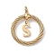 304 Stainless Steel Pendants, Twisted Flat Round with Letter, Ion Plating(IP), Real 18K Gold Plated, with Jump Rings and 201 Stainless Steel Beads, Letter S, 27x23.5~24x6mm, Hole: 3mm