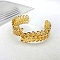 316 Surgical Stainless Steel Cuff Bracelets, Leaf, Real 18K Gold Plated, Inner Diameter: 2-1/4x2-3/8 inch(5.8x6cm)