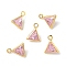 Brass Micro Pave Cubic Zirconia Triangle Charms, Nickel Free, Real 18K Gold Plated, Pink, 8x6.5x3mm, Hole: 1mm