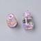 Wish Glass Bottle Pendants, with Resin & Polymer Clay & Flower & Stopper and Platinum Iron Peg Bails, Plum, 29x15mm, Hole: 2mm