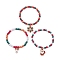 3Pcs 3 Styles Christmas Theme Acrylic Imitation Pearl & Alloy Enamel Stretch Charm Bracelet Sets for Women, Mixed Color, Inner Diameter: 2-1/8 inch(5.5cm), 1pc/style