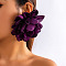 Cloth Stud Earrings, Flower, Purple, 110mm