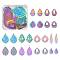 24Pcs 12 Style Ion Plating(IP) 201 Stainless Steel Filigree Pendants, Etched Metal Embellishments, Teardrop & Leaf, Rainbow Color, 32.5~49x16~38.5x0.2~0.4mm, hole: 1~2mm, 2pcs/style