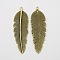 Tibetan Style Alloy Big Pendants, Cadmium Free & Nickel Free & Lead Free, Feather, Antique Bronze, 56x17.5x4mm, Hole: 1mm