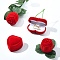 1Pc Valentine's Day Cherry Shaped Velvet Ring Gift Boxes, Jewelry Storage Packaging Case for Rings, Necklaces, Dark Red, 6x3.5x7cm
