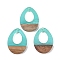 Resin & Wood Pendants, Hollow Teardrop Charms, Aquamarine, 37.5x28x3.5mm, Hole: 2mm