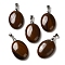 Natural Tiger Iron Pendants, Oval Charms with Rack Plating Platinum Plated Brass Snap on Bails, 30x21.5~22x6~6.5mm, Hole: 6x4mm