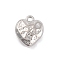 Alloy Pendants, Heart Charms, Platinum, 14x12x5.5mm, Hole: 1.6mm