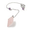 Natural Rose Quartz Pointed Dowsing Pendulums, with Rack Plating Brass Findings, Cone, 245mm