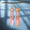 Feather Alloy Seed Beads Dangle Earrings, Teardrop, Pink, 134x21mm