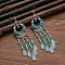 Tibetan Style Alloy Resin Dangle Earrings, Teardrop, Antique Silver, Light Blue, 100x35mm