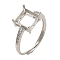 Square Brass Micro Pave Clear Cubic Zirconia Adjustable Ring Components, Pad Ring Settings, for Fancy Stone, Platinum, Tray: 6x6mm, Inner Diameter: 18mm