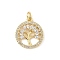 Brass Micro Pave Cubic Zirconia Pendants, Cadmium Free & Lead Free, Tree of Life, with Jump Ring, Real 16K Gold Plated, 17x15x2mm, Hole: 3mm