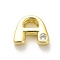 Rack Plating Brass Cubic Zirconia Beads, for Personalized Name Necklaces Making, Long-Lasting Plated, Lead Free & Cadmium Free, Alphabet, Letter A, 12x15x5mm, Hole: 2.7mm