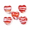 Handmade Lampwork Beads, Heart with Stripe, Red, 12~13x12~13x8~8.5mm, Hole: 1.6~1.8mm