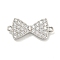 Brass Micro Pave Clear Cubic Zirconia Connector Charms, Bowknot, Platinum, 8.5x18x3mm, Hole: 0.9mm