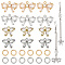 16Pcs 4 Style Bowknot Brass Micro Pave Clear Cubic Zirconia Charms, with 100Pcs Open Jump Rings, Platinum & Golden, 9.5~10x10.5~16.5x3mm, Hole: 1~1.2mm, 4Pcs/style