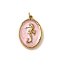 304 Stainless Steel Enamel Pendants, Oval with Sea Horse Charms, with Jump Ring, Ion Plating(IP), Real 18K Gold Plated, Pink, 20x14x3mm, Hole: 2.5mm
