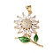 Brass Micro Pave Cubic Zirconia Pendants, with Enamel, Sunflower Charms, Long-Lasting Plated, Cadmium Free & Lead Free, Rack Plating, Real 18K Gold Plated, 29x20.5x5mm, Hole: 4.5x3.5mm