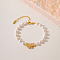 Fashionable Butterfly Brass Crystal Rhinestone & Imitation Pearl Braided Bead Bracelets for Women, Real 18K Gold Plated