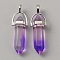 Glass Double Terminal Pointed Pendants, Bullet Charms, with Platinum Alloy Findings, Medium Orchid, 42x13x10mm, Hole: 3.5x5mm