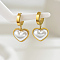 Heart Stainless Steel Hoop Earrings, Golden, with Imitation Pearl, White, 29x16.5mm